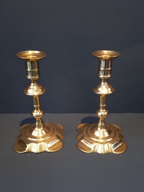 George III Period Seamed Brass Petal Shaped Candlesticks