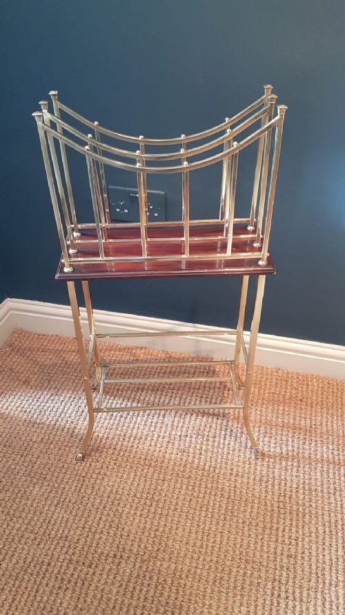 Edwardian Brass and Mahogany Magazine and Book Stand