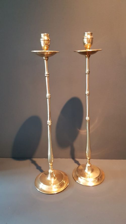Tall Pair of Antique Cast Brass Candlesticks