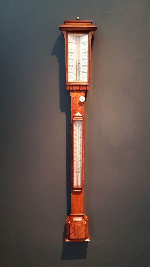Victorian Burr Walnut Stick Barometer