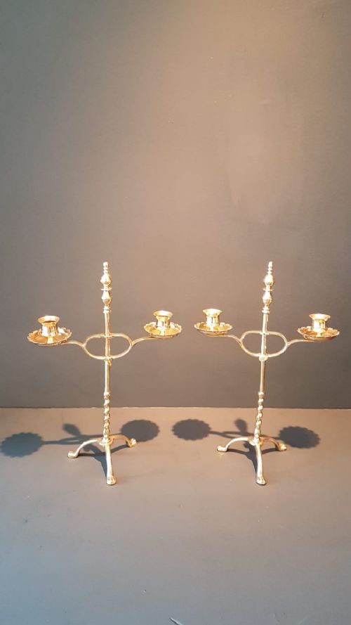 Pair of Victorian Brass Rise and Fall Candelabra