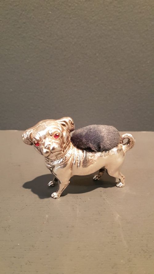 Rare Edwardian Silver Pug Pin Cushion