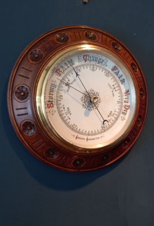 Large Mid Victorian Solid Oak Porcelain Dial Barometer