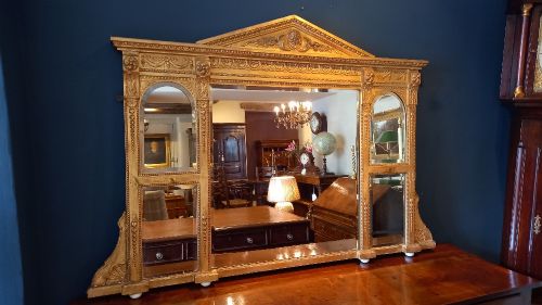 Mid Victorian Timber Gilt Over Mantle Wall Mirror