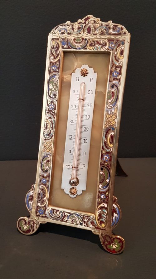 Victorian Champeleve Enamel Desktop Thermometer