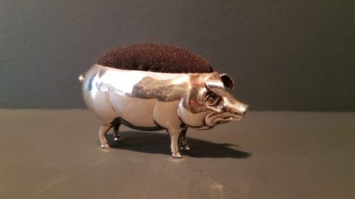 Antique Silver Novelty Pig Pin Cushion