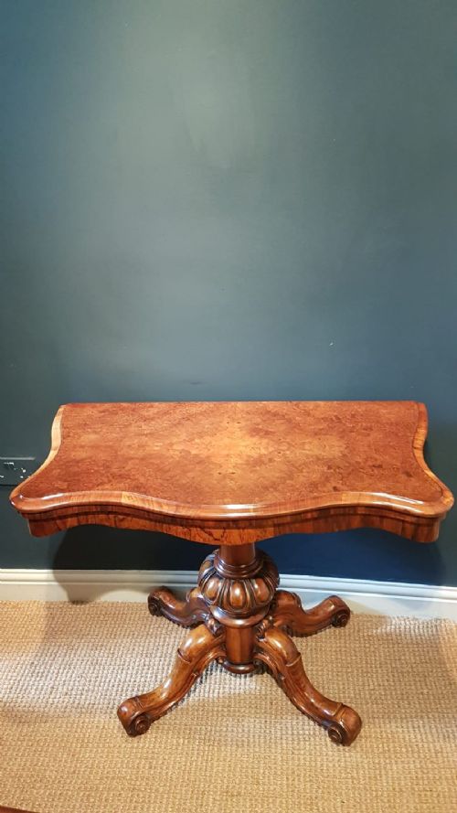 Superior Quality Victorian Burr Walnut Fold Over Tea Table