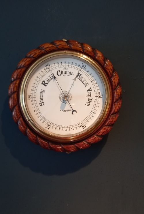 Antique Polished Oak Hull Ship's Barometer