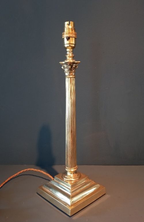 Edwardian Brass Corinthian Column Table Lamp