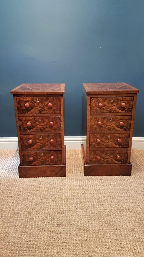 Pair of Victorian Burr Walnut Bedside Chests