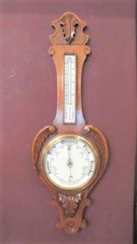 Quality Antique Solid Oak Carved Banjo Barometer