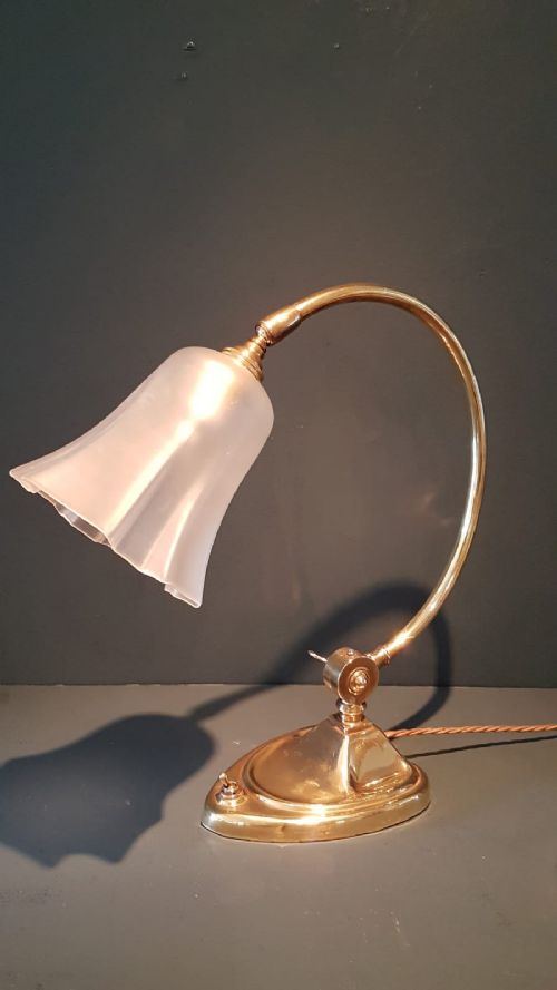 Antique Edwardian Brass Lamp and Shade