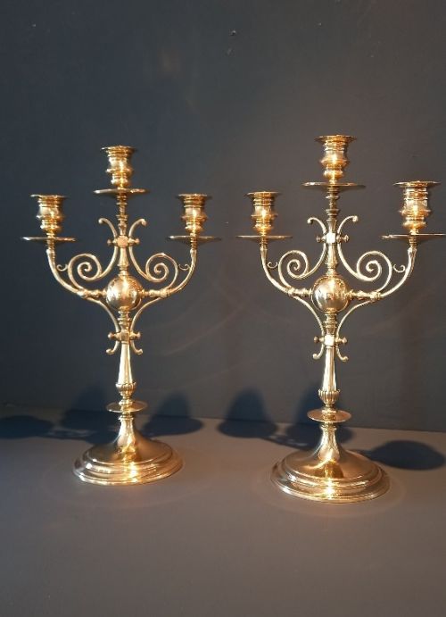 Superb Pair of George III Period Solid Brass Candelabra
