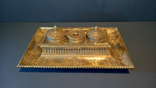 George III Period Brass Quill & Inkstand