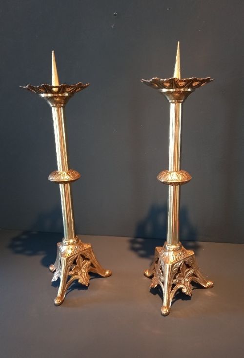 Pair of Antique Brass Engraved 'Pricket' Candlesticks
