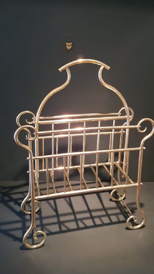 Antique Art Nouveau Brass Magazine Rack