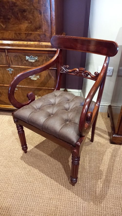 Late Regency Leather Buttoned Carver Armchair
