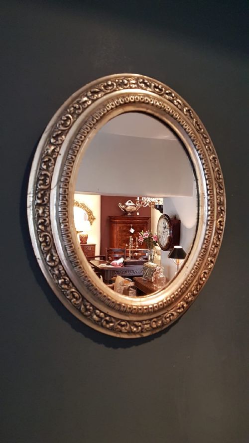 Small Edwardian Silver Gilt Oval Mirror