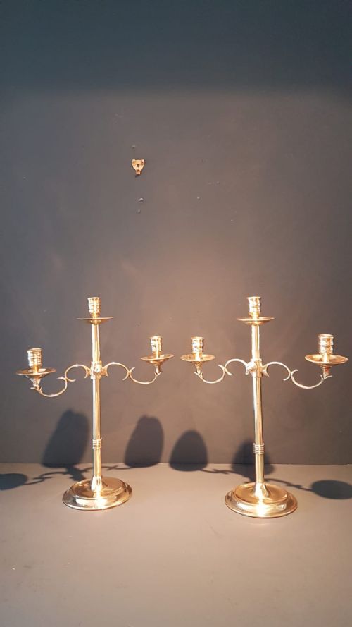 Matching Pair of Victorian Brass Candelabra