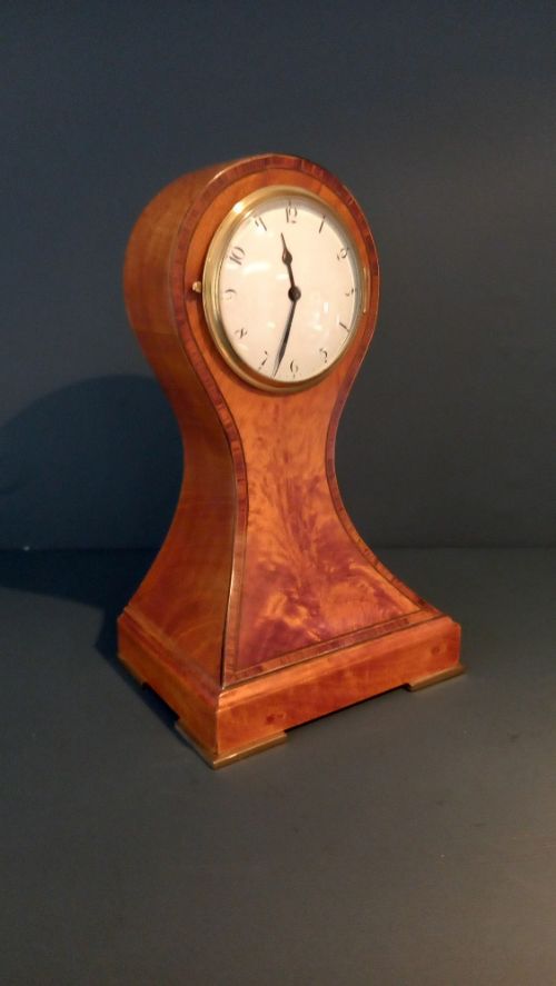 Fine Sheraton Satinwood Inlaid Flared Front Mantel Clock