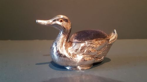 Edwardian Silver Swimming Duck Pin Cushion