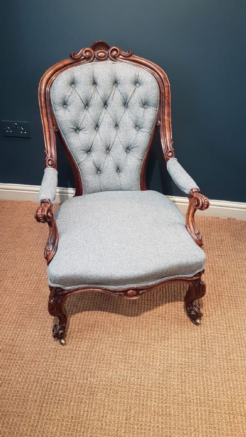 Victorian Walnut Framed Open Arm Chair