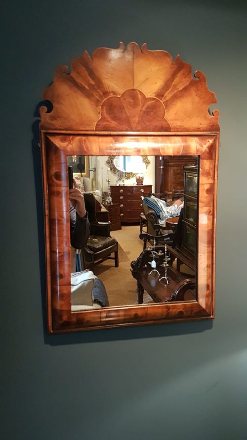 Edwardian Oyster Veneer Cushion Frame Mirror