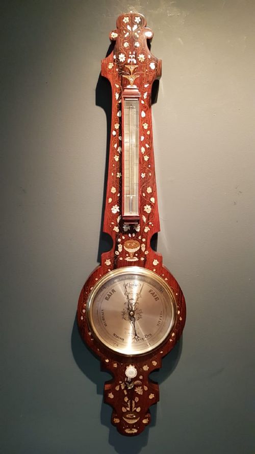 Fine Quality Inlaid Rosewood Banjo Barometer