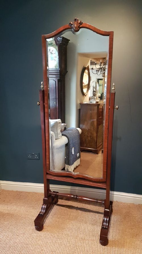 Antique Mahogany Bevelled Glass Cheval Mirror