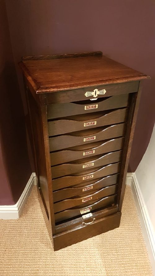 Edwardian Solid Oak Tambour Front File Cabinet