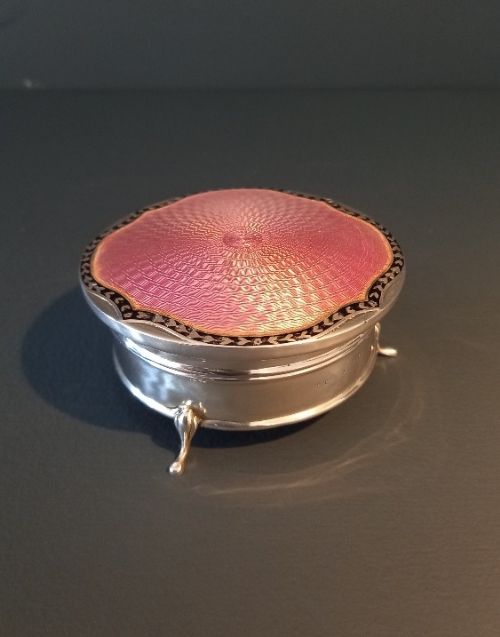 George V Period Silver & Pink Enamel Ring Box