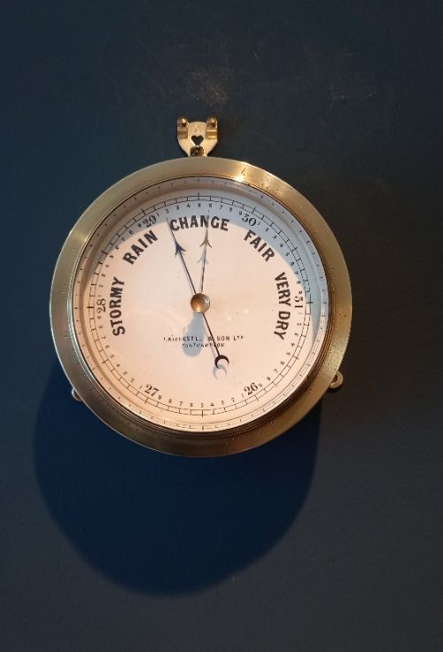 Antique Cast Brass Bulkhead Marine Barometer