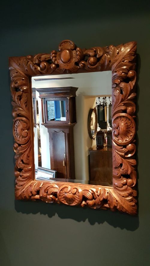 Impressive Victorian Carved Oak Mirror