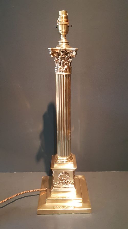 Antique Solid Brass Corinthian Column Table Lamp