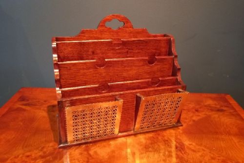 Antique Polished Oak Stationery & Letter Rack