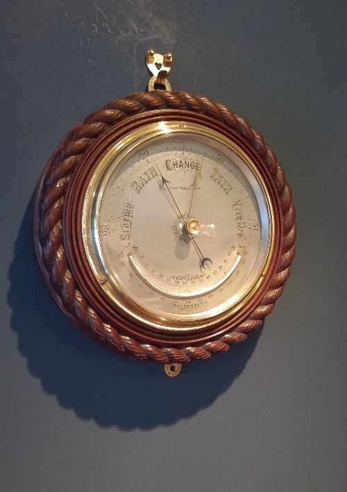 Large Victorian Crescent Thermometer Ship's Barometer
