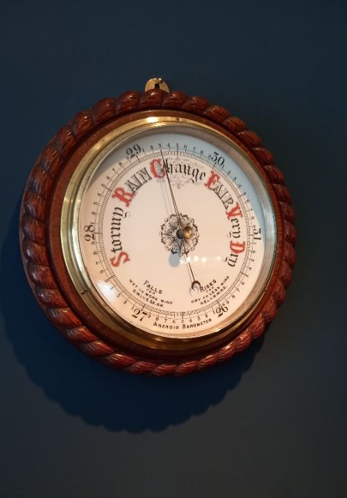 Large Antique Polished Oak Ship's Barometer