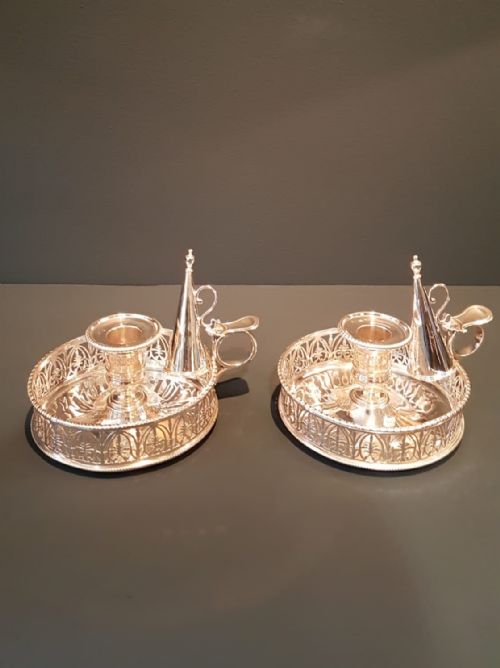Rare Pair of Chamber Sticks by Robert Hennell