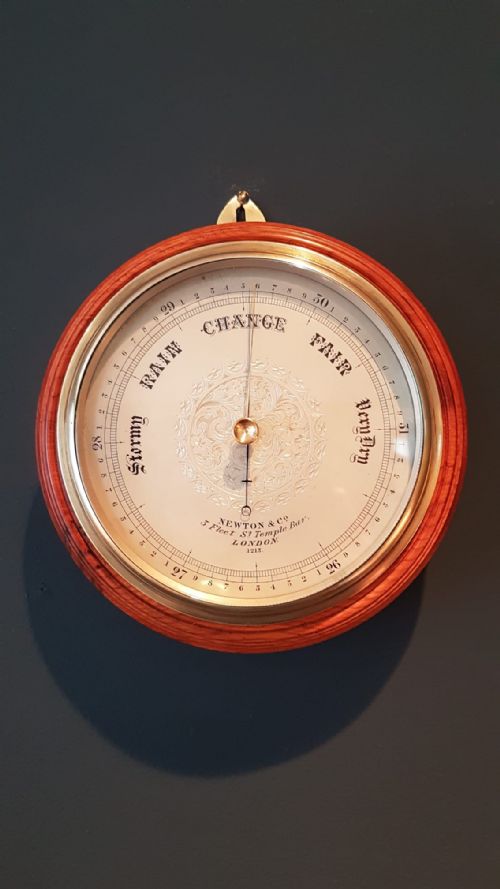 Newton London Silvered Dial Yew Wood Barometer