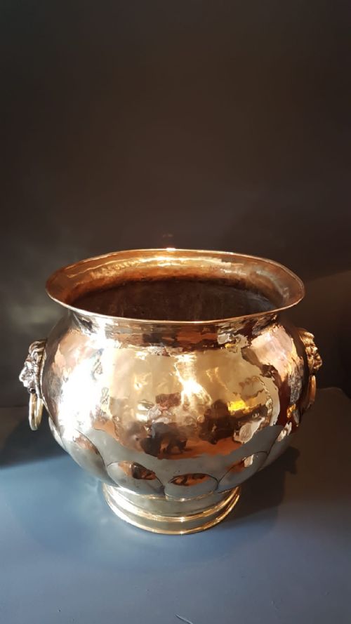 Large Victorian Brass Lion Mask Handled Planter