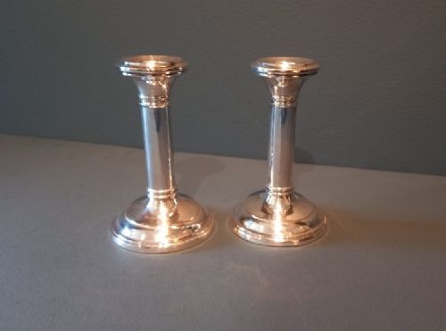 Pair of Antique Plain Solid Silver Candlesticks