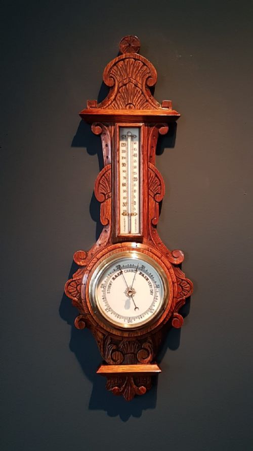 Superb Small Antique Polished Oak Banjo Barometer