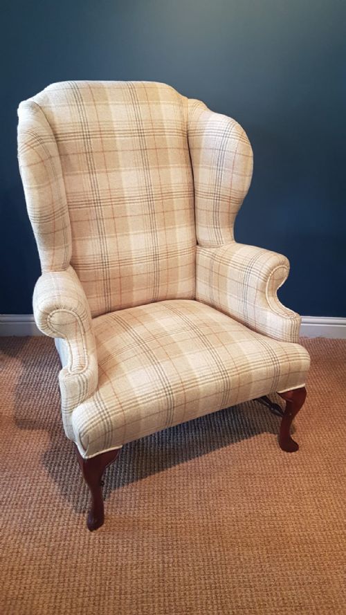 Antique Upholstered Wing Back Arm Chair