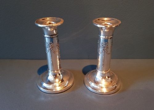 Pair of Antique Solid Silver Garland Candlesticks