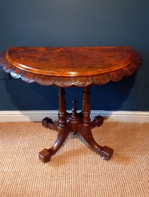 Mid Victorian Burr Walnut Inlaid Games Table