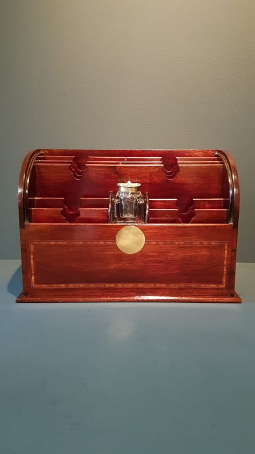 Superb Victorian Inlaid Letter Rack & Inkwell