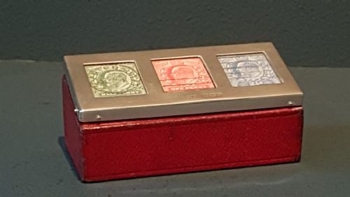 Edwardian Silver and Red Leather Stamp Box