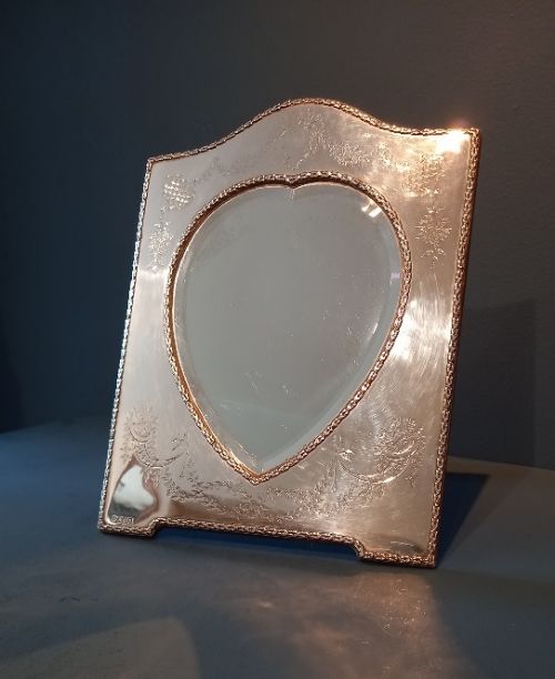 Fine Antique Silver Heart Shaped Table Mirror