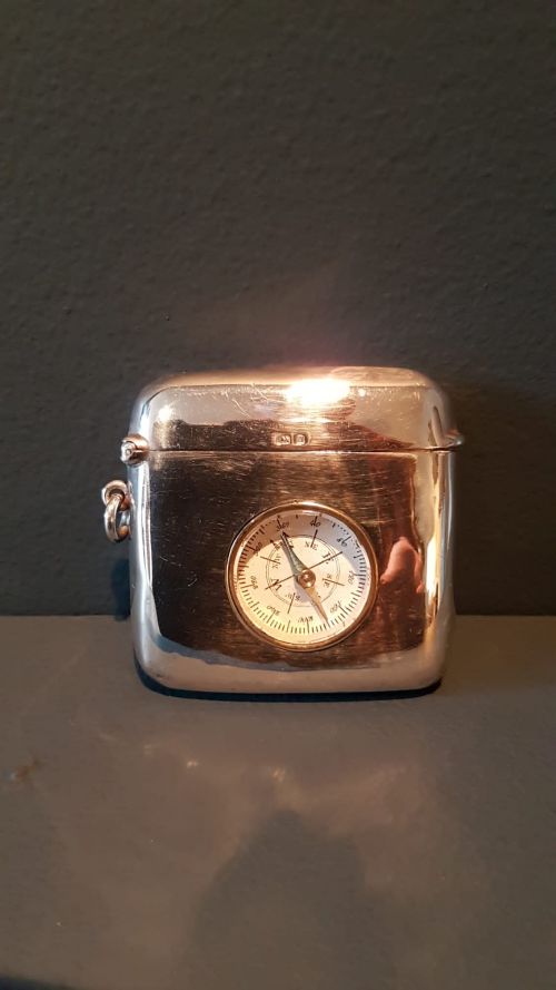 Antique Silver Vesta Case with Compass