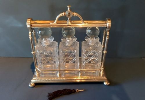 Superb Antique Silver Plated Three Bottle Tantalus